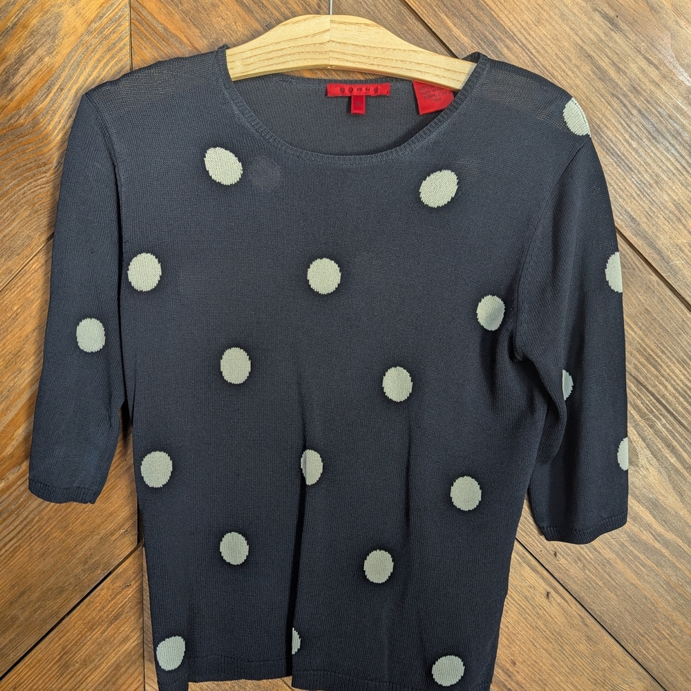 100 Silk Vintage Red Tag BURNS Black Polka Dot Sweater